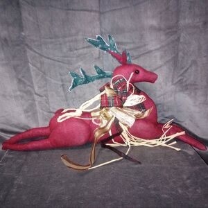 Vintage 90s Red And Green Reindeer Christmas Decor EUC